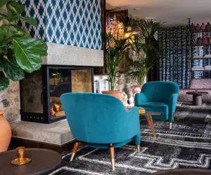 blue chairs at Casa Beatnik