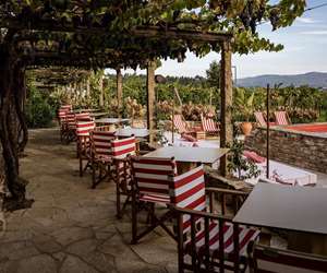 Outdoor striped seating